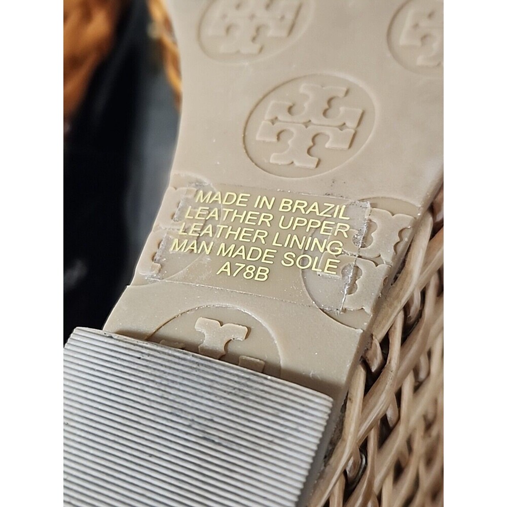 Tory Burch Navy Blue Patent‎ Rope Bow Wedge Slingback Peep Toe Sandals Womens 10 - Picture 11 of 11